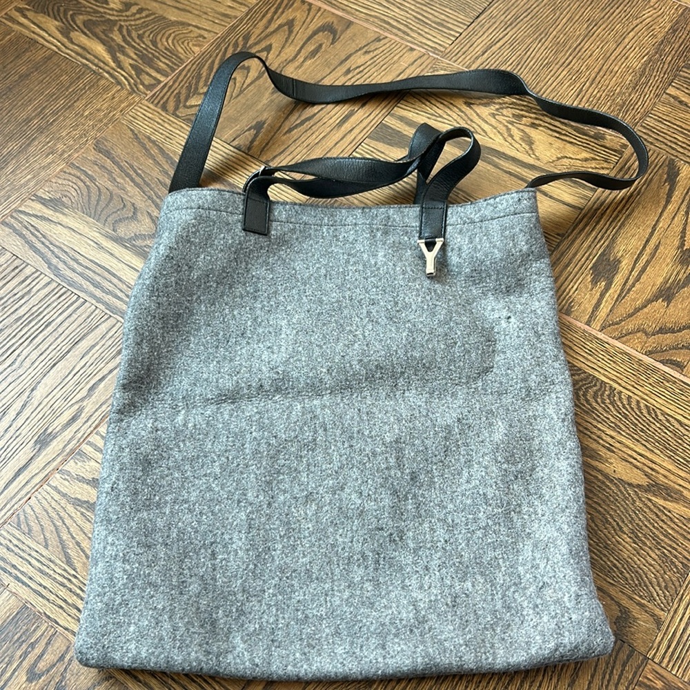 YSL Grey Wool Fabric Bag with handle and Shoulder Straps